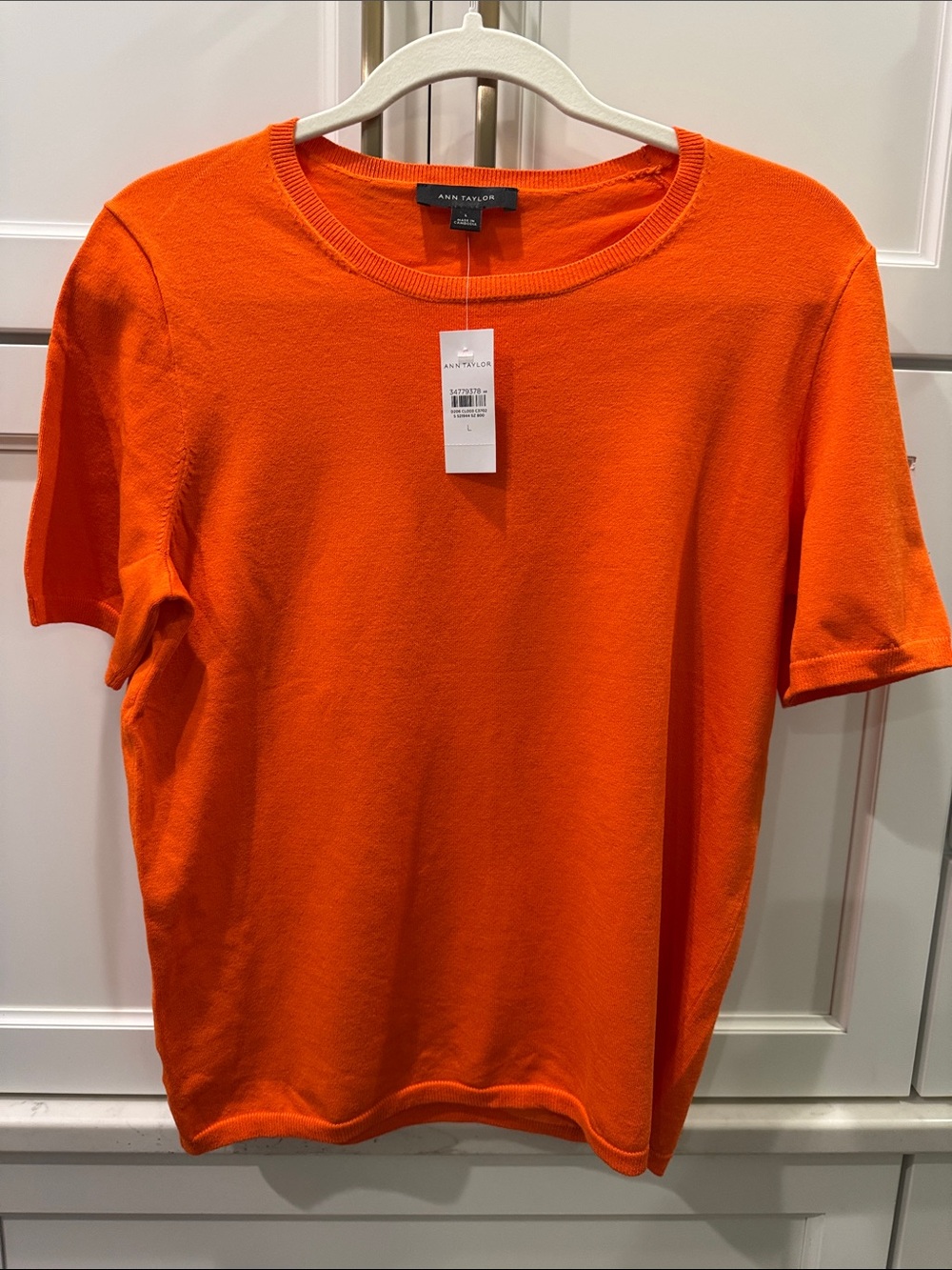 Ann Taylor Peach-Orange Short-Sleeve Crewneck Sweater